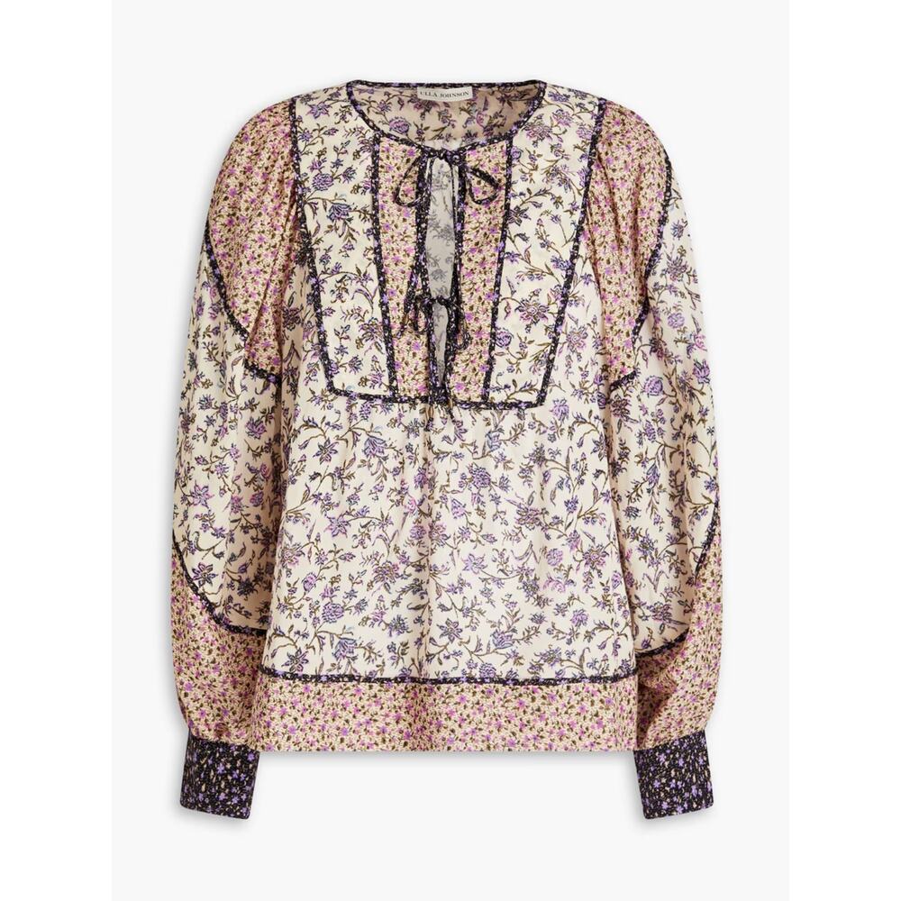 ULLA JOHNSON 'Colette' Pink Floral-Print Cotton-Blend Blouse - Size 6